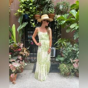 Line & Dot REVOLVE Palm Maxi Dress in Lime Green Tie Dye Chiffon – Size Large